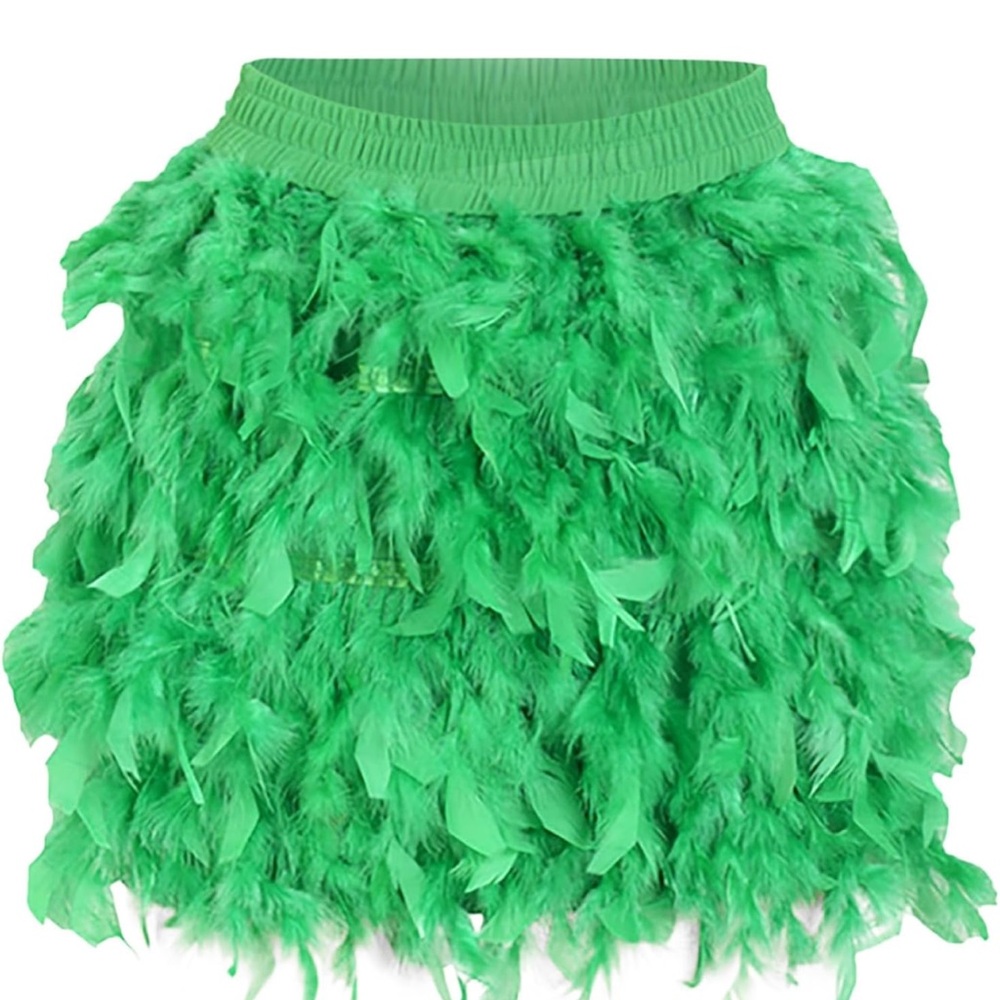 Green Feathered Mini Skirt - Picture 4 of 7